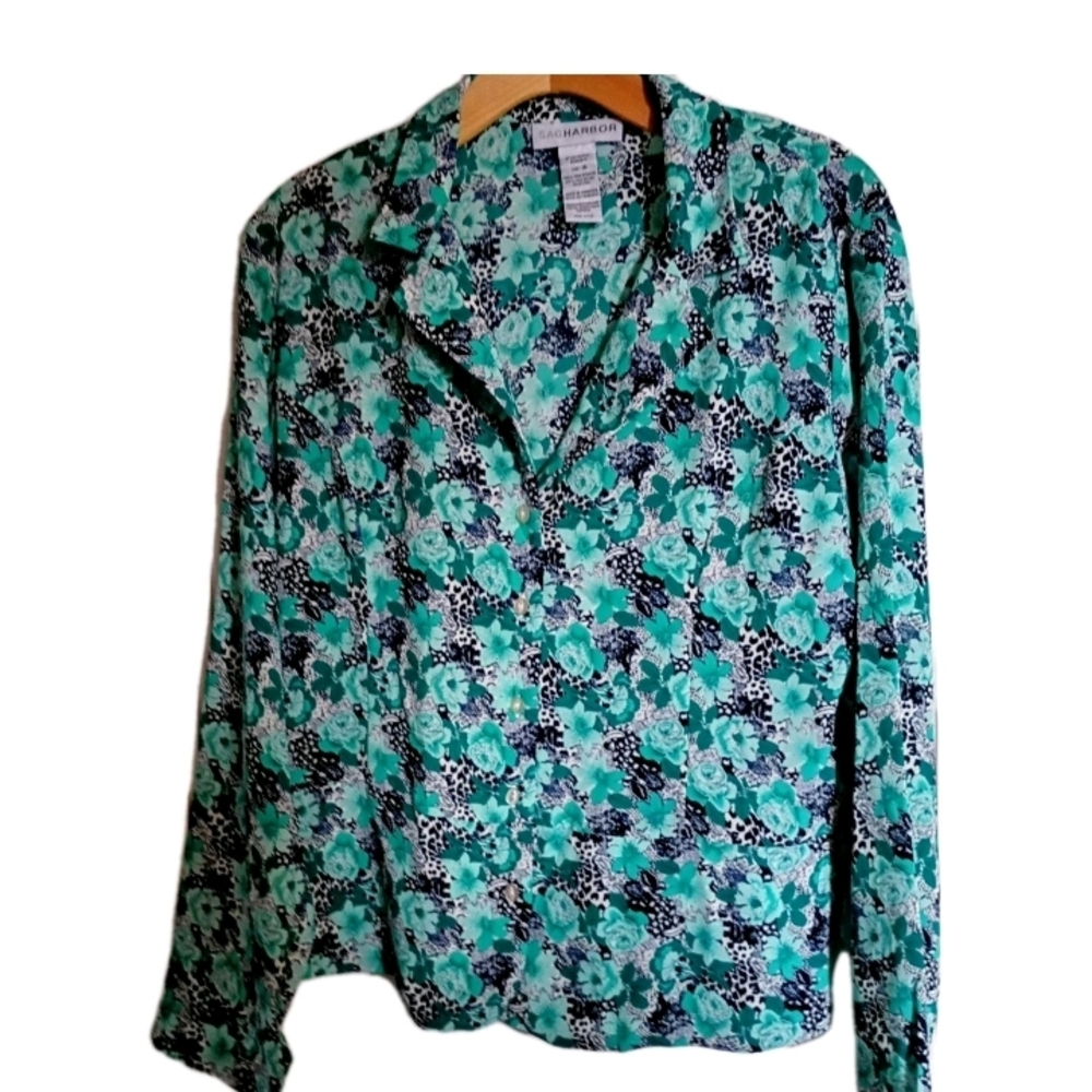 Sag Harbor Teal Floral Button-Down Shirt